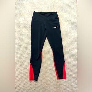 Women’s Nike Dri-Fit Black and red mesh panel workout leggings size S